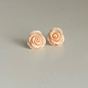 Rose Flower Earrings Boho Shabby Chic Pale Peach Plastic Resin Stainless Post